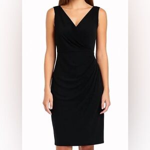 Ralph Lauren Black Sleeveless Faux-Wrap Ruched Sheath Dress